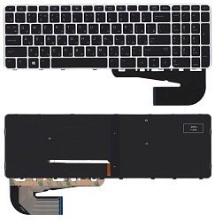 Клавиатура для ноутбука HP Elitebook 850 G3 850 G4 черная с серой рамкой, подсветки и без указателя 