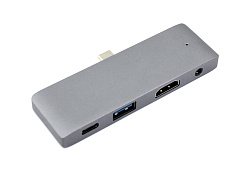Адаптер Type C на HDMI, USB 3.0 + Audio 3,5 + Type C серый