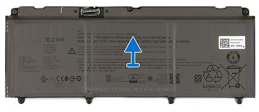 Аккумуляторная батарея для ноутбука Dell XPS 14 16 2026 (2C1MR) 11.49V 70Wh